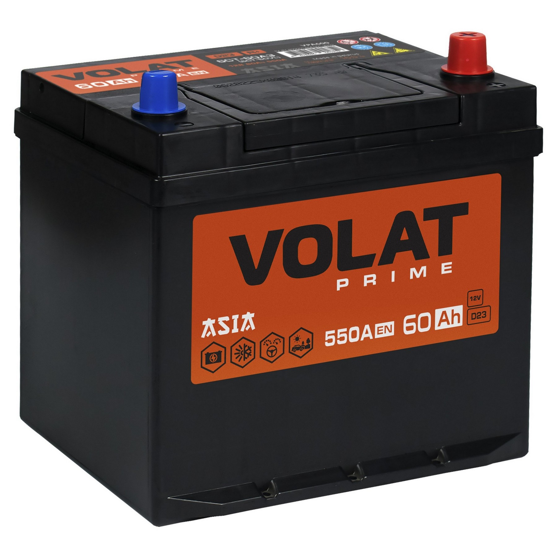 Аккумуляторная Батарея Volat Prime Asia 60Ah R+ (Нижний Борт), 550 A, 230X179X225