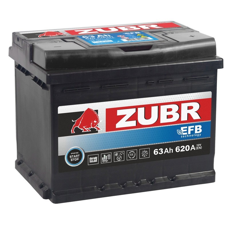 Аккумуляторная батарея ZUBR EFB 63Ah R+, 620 A, 242x175x190, Проспект Партс