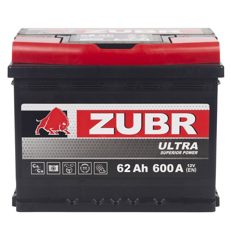 Аккумуляторная батарея ZUBR Ultra 62Ah R+ (низкий), 600 A, 242x175x175, Проспект Партс